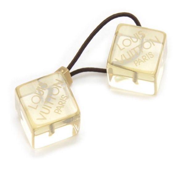 Louis Vuitton Vintage Lucite Hair Tie Cube bobble Set of 2 With Carrying Pouch - Picture 11 of 11